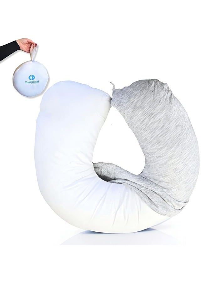 Continental Bedding Travel Neck Pillow - U Shaped 13x11 Inch - Polyester Fill - Removable Gray Viscose Derived from Bamboo Cover in Travel Case - Image 1