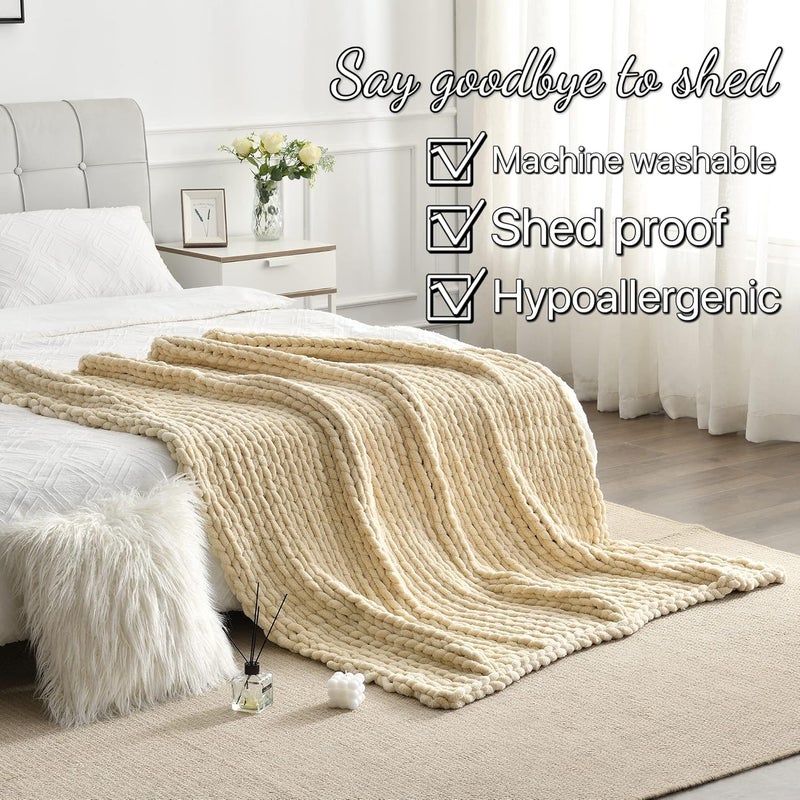 Maetoow Tighter Version Chenille Chunky Knit Blanket Throw （40×50 Inch）, Handmade Warm & Cozy Blanket Couch, Bed, Home Decor, Soft Fleece Banket, Boho Thick Blankets and Giant Yarn Throws，Brown - Image 4