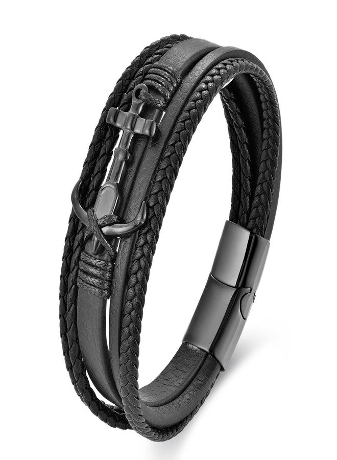 HSM Bracelets for Men - Premium Leather Bracelet for Men with Stainless Steel Anchor - Image 1