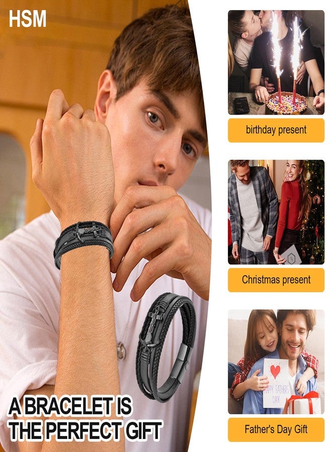 HSM Bracelets for Men - Premium Leather Bracelet for Men with Stainless Steel Anchor - Image 2