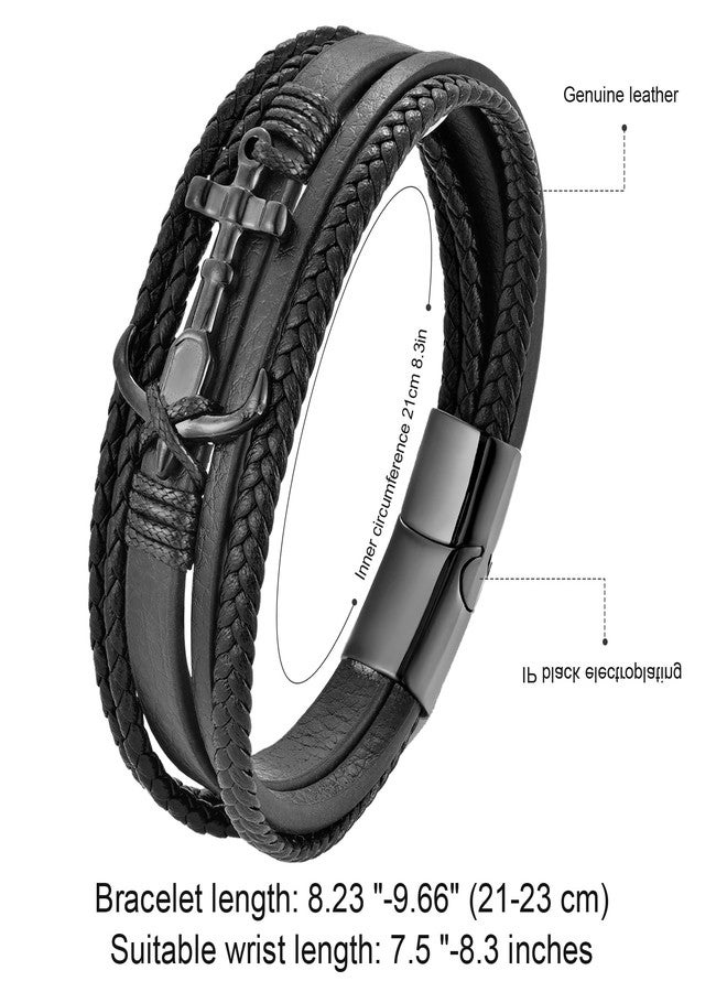 HSM Bracelets for Men - Premium Leather Bracelet for Men with Stainless Steel Anchor - Image 3