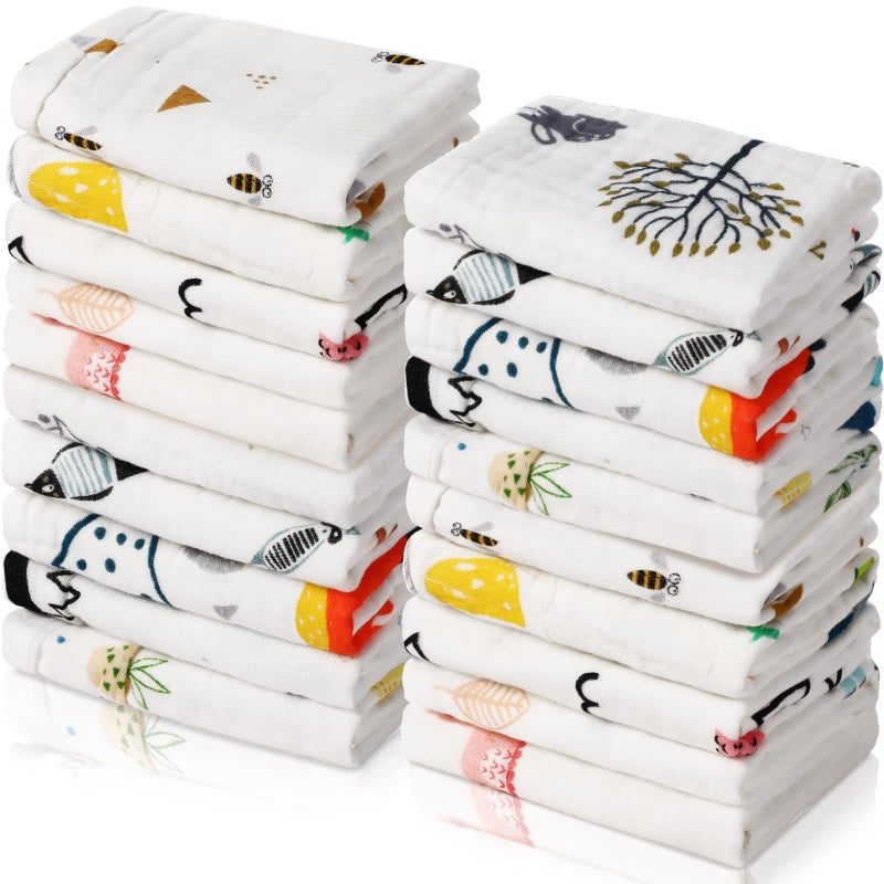 Chumia Chumia 20 Pack Baby Muslin Burp Cloths Baby Wash Cloths with Sensitive Skin 6 Layer Cotton Face Towels Bath Towel Absorbent for Toddler Kids Shower10 x 10 Inch