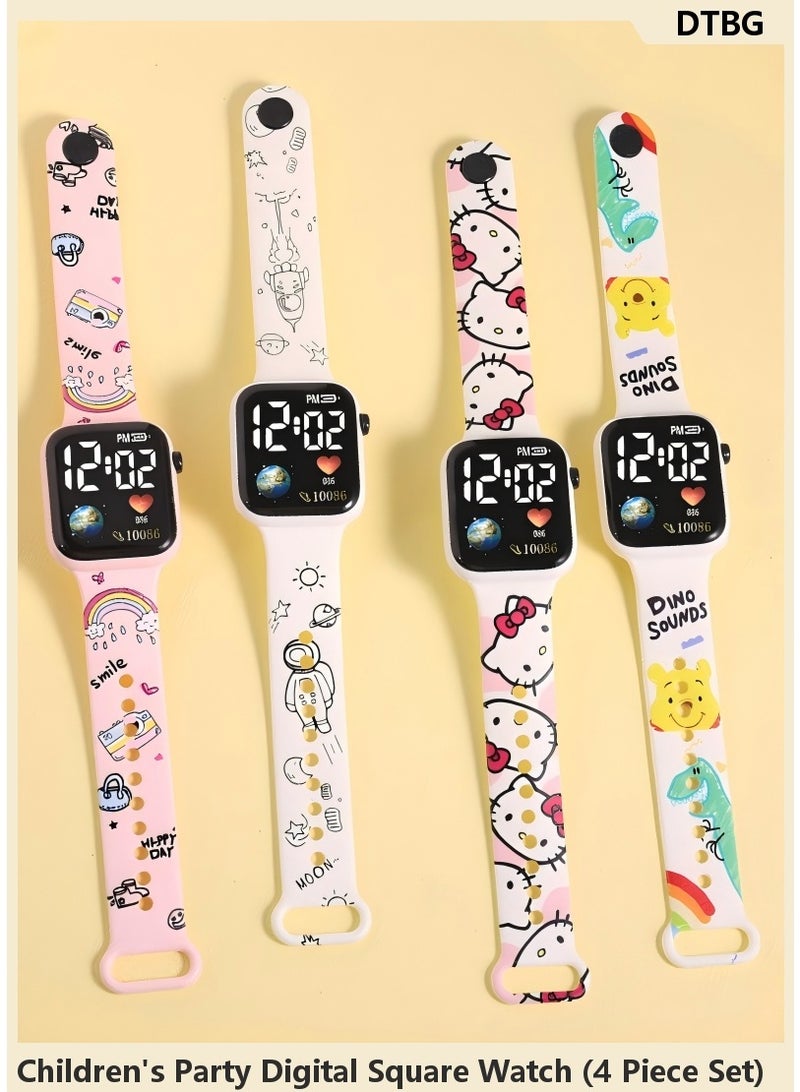 DTBG 4 Pcs Kids' Cartoon Anime Printed Square Water Resistant Silicone Digital Watch - Image 1