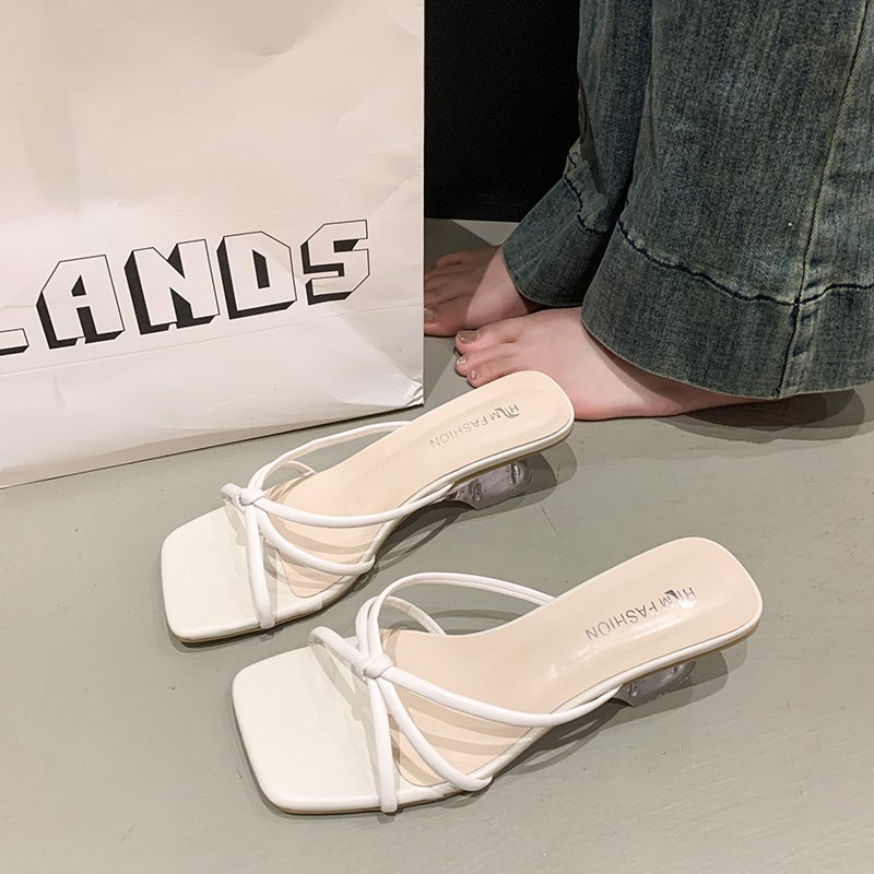 Women'S Summer 2025 French-Style Evening New Chunky Heel Mules Sandals Silver - Image 1