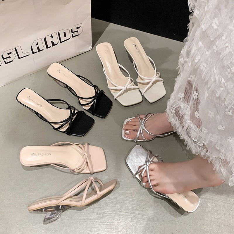 Women'S Summer 2025 French-Style Evening New Chunky Heel Mules Sandals Silver - Image 3