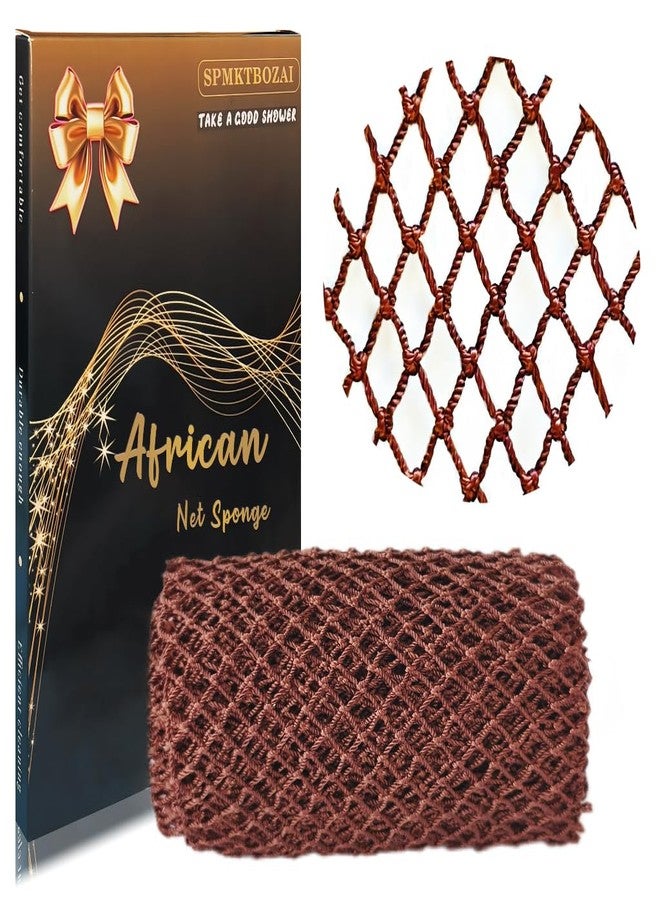SPMKTBOZAI African Net Sponge Authentic, African Exfoliating Sponge Real African Net Black Owned, African Bath Sponge Back Scrubber, Body Exfoliator Shower Bath Accessories (Brown) - Image 1