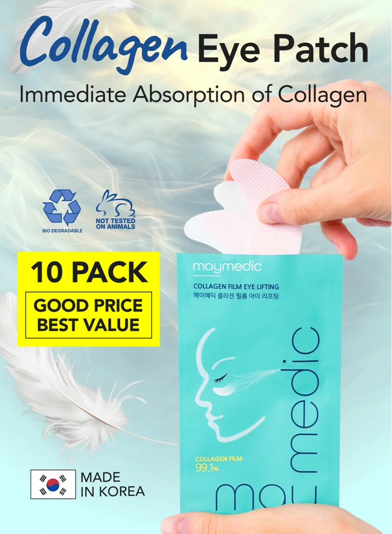 maymedic Collagen Eye Mask Patches 10 pcs - Film Mask Sheets Korean Skincare 60 ml - Puffy Eyes, Dark Circles, Eye Bags Treatment For Women