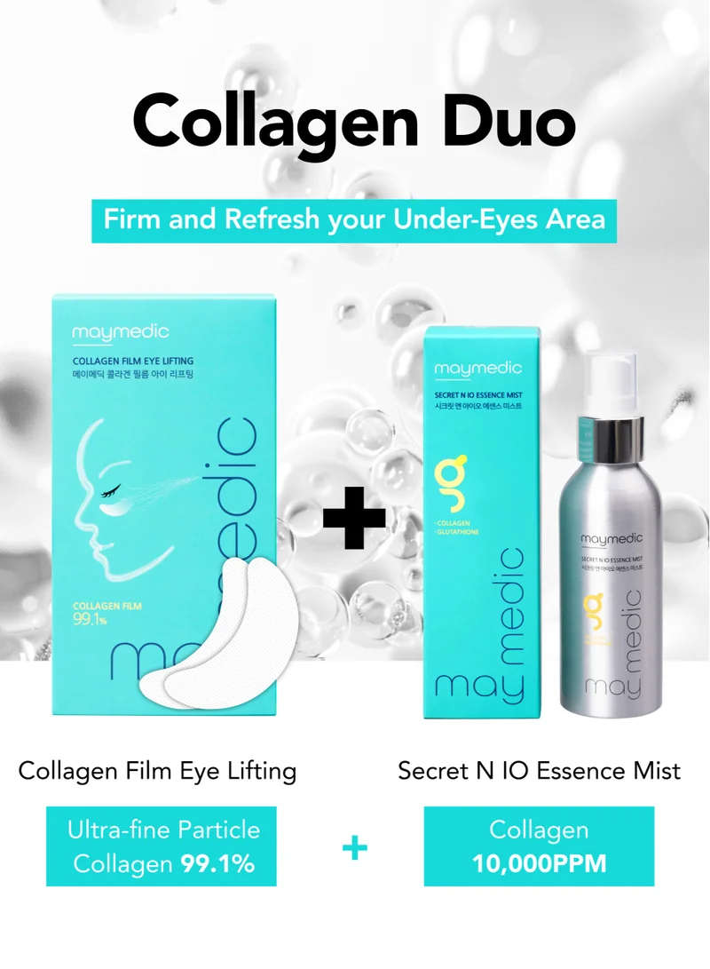 maymedic Collagen Eye Mask Patches 10 pcs - Film Mask Sheets Korean Skincare 60 ml - Puffy Eyes, Dark Circles, Eye Bags Treatment For Women