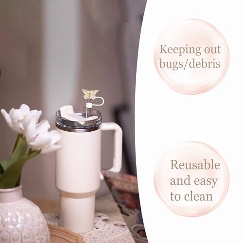 Cussom Butterfly Straw Toppers, Cute Butterfly Straw Covers Compatible with Stanley Cups 30&40 Oz Tumbler with Handle, Reusable Silicone Drinking Tips Accessories - Image 3