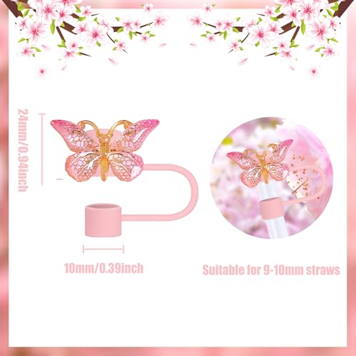 Cussom Butterfly Straw Toppers, Cute Butterfly Straw Covers Compatible with Stanley Cups 30&40 Oz Tumbler with Handle, Reusable Silicone Drinking Tips Accessories - Image 2
