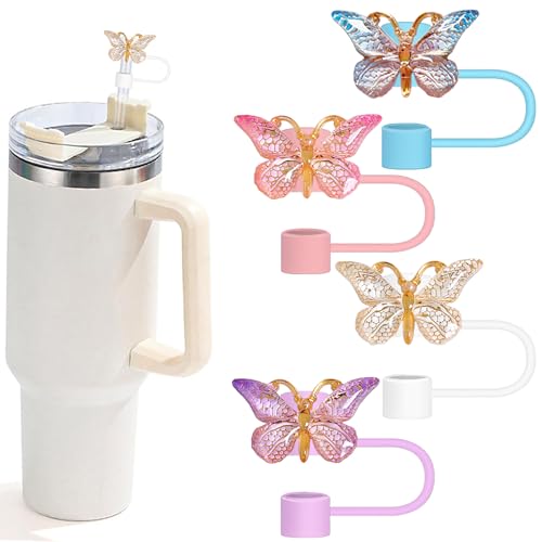 Cussom Butterfly Straw Toppers, Cute Butterfly Straw Covers Compatible with Stanley Cups 30&40 Oz Tumbler with Handle, Reusable Silicone Drinking Tips Accessories - Image 1