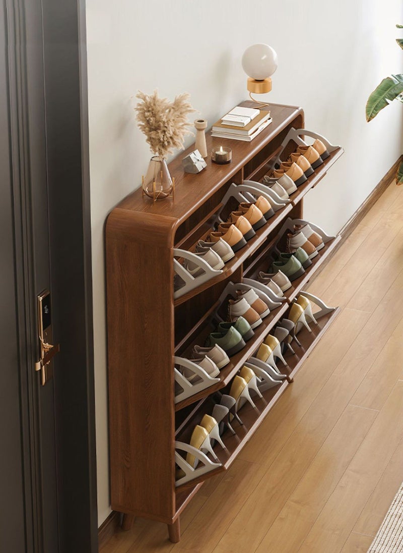 شاربدو خزانة أحذية شاربدو مع 3 أدراج قابلة للطي، خزانة خشبية رفيعة للغاية لتنظيم الأحذية للمدخل، خزانة أحذية رفيعة للغاية قابلة للطي، توفر مساحة 80*17*118 سم - Image 2