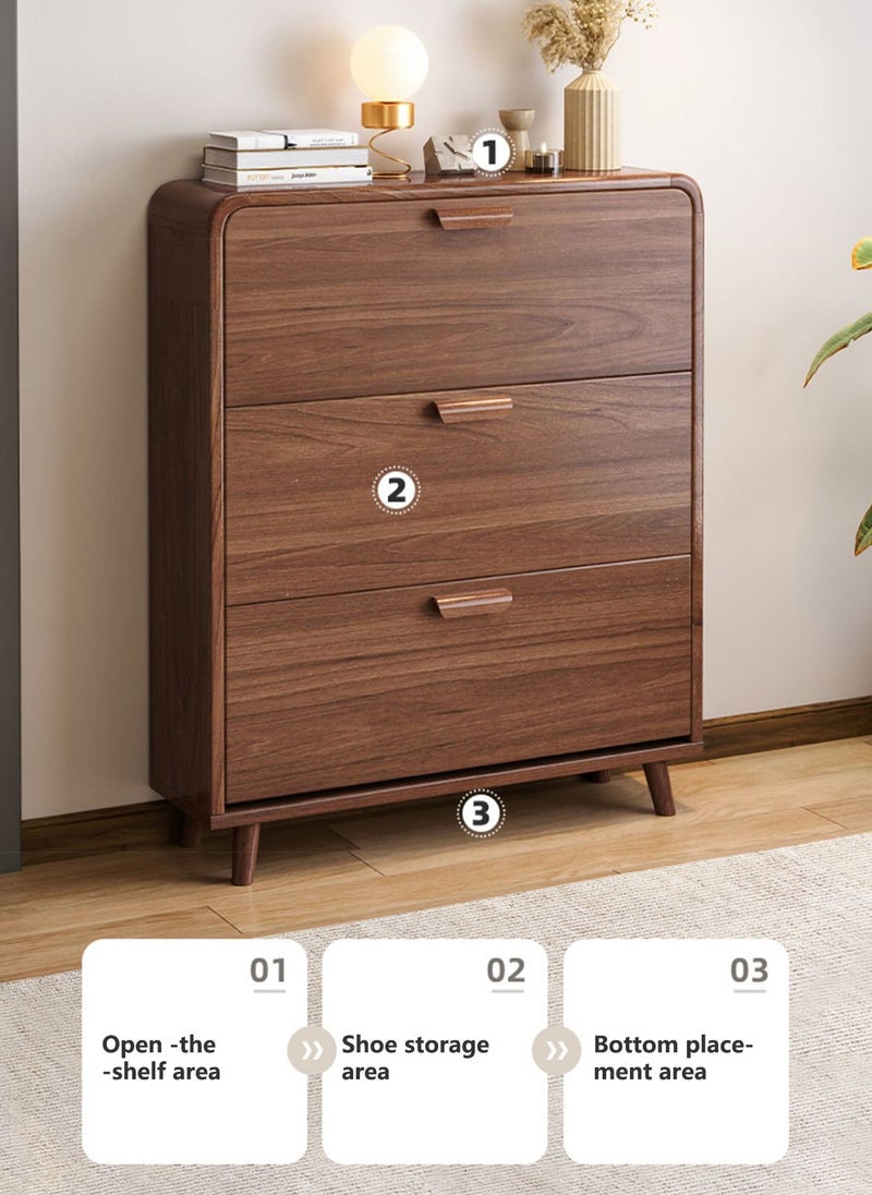 شاربدو خزانة أحذية شاربدو مع 3 أدراج قابلة للطي، خزانة خشبية رفيعة للغاية لتنظيم الأحذية للمدخل، خزانة أحذية رفيعة للغاية قابلة للطي، توفر مساحة 80*17*118 سم - Image 3