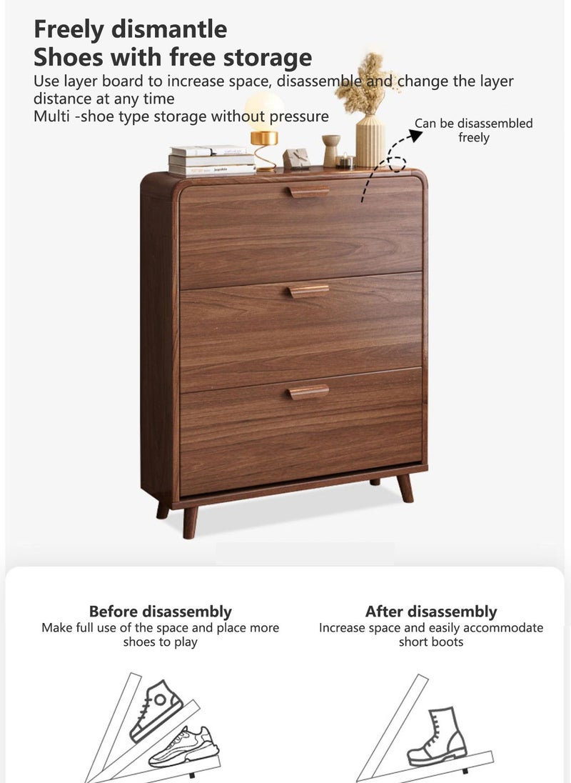 شاربدو خزانة أحذية شاربدو مع 3 أدراج قابلة للطي، خزانة خشبية رفيعة للغاية لتنظيم الأحذية للمدخل، خزانة أحذية رفيعة للغاية قابلة للطي، توفر مساحة 80*17*118 سم - Image 4