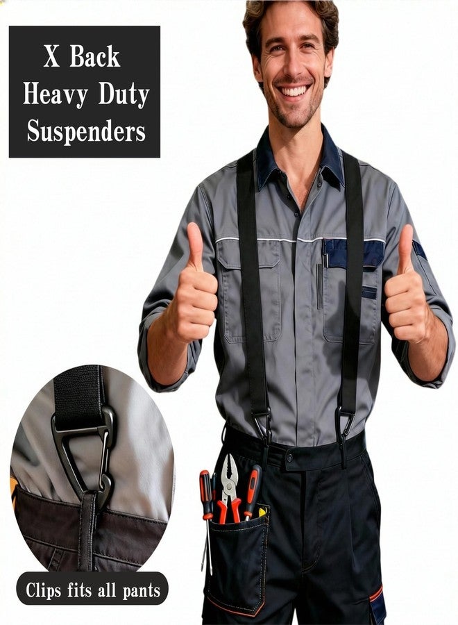 playneeu Work Suspender for Men Women, Adjustable Elastic Braces for Trousers with Snap Hooks - Extra Wide 40mm (1, Black, X-Back) - Image 3