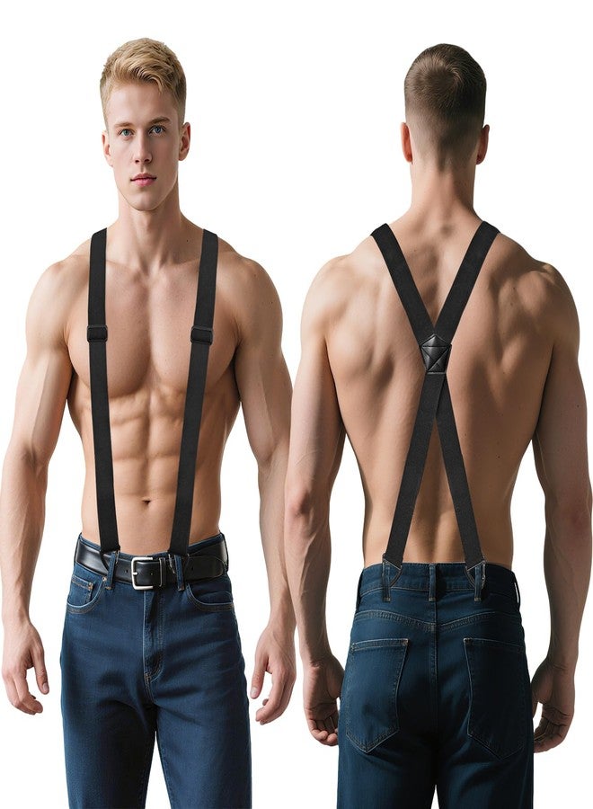 playneeu Work Suspender for Men Women, Adjustable Elastic Braces for Trousers with Snap Hooks - Extra Wide 40mm (1, Black, X-Back) - Image 2