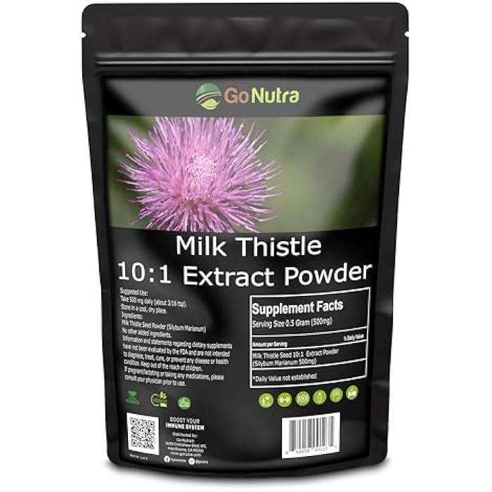 Go Nutra Milk Thistle Powder 1 lb. | Milk Thistle Extract 10:1 Strength Silymarin | Silybum Marianum Herbal Supplement Non-GMO - Image 1
