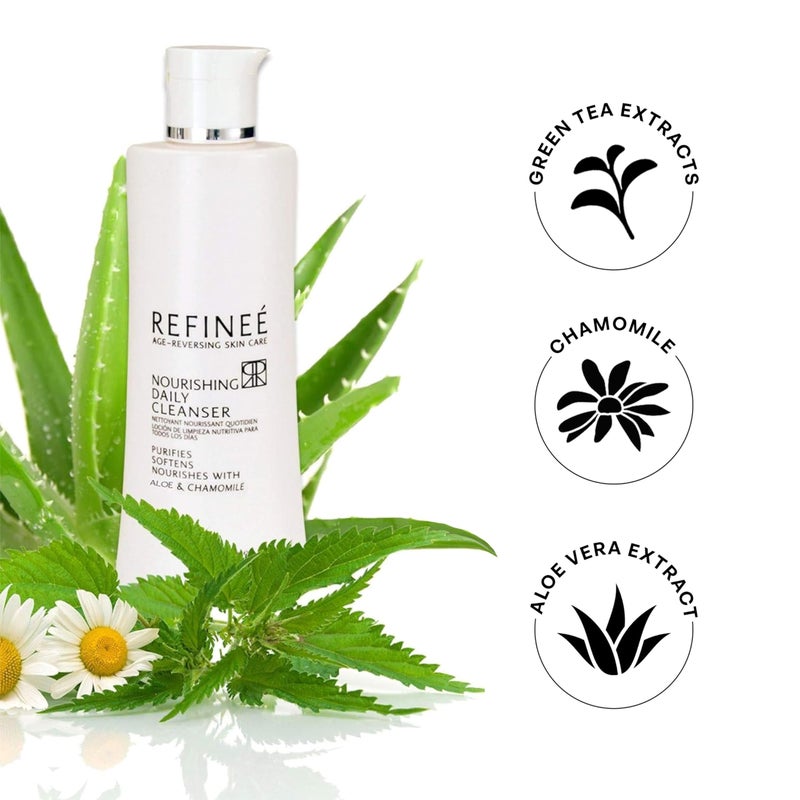 Refinee Daily Nourishing Green Tea and Chamomile Face Cleanser for Men & Women, Age Reversing, Purifies, Softens, & Nourishment Formula for Dry and Sensitive Skin Care, Salty Fragrance, 6.6OZ 200Ml - Image 2