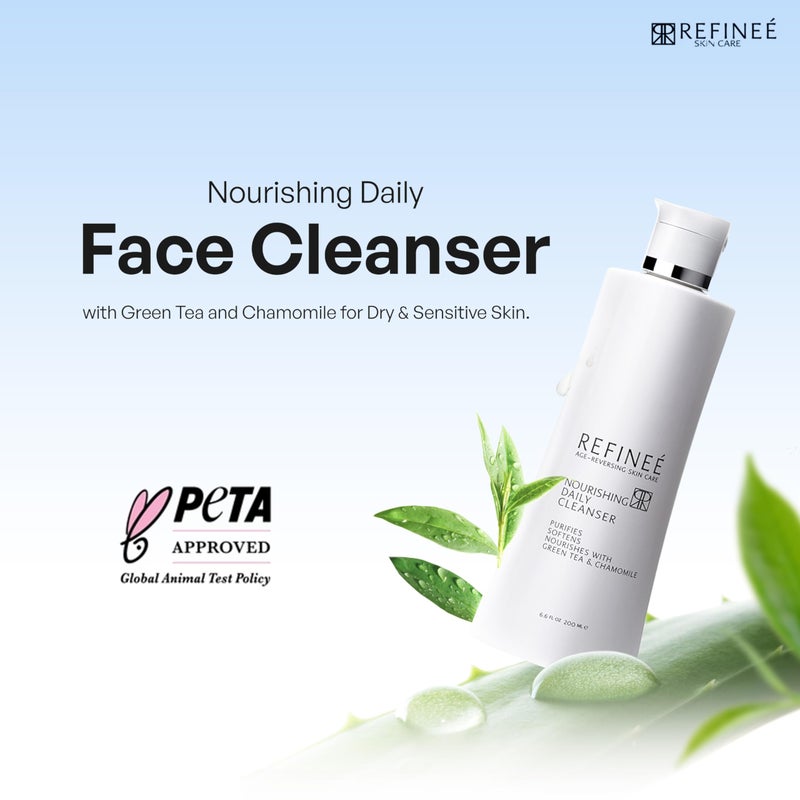 Refinee Daily Nourishing Green Tea and Chamomile Face Cleanser for Men & Women, Age Reversing, Purifies, Softens, & Nourishment Formula for Dry and Sensitive Skin Care, Salty Fragrance, 6.6OZ 200Ml - Image 4