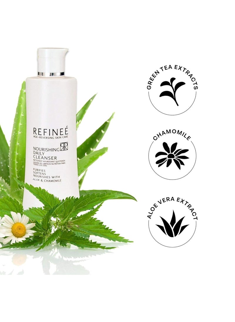 Refinee Daily Nourishing Green Tea and Chamomile Face Cleanser for Men & Women, Age Reversing, Purifies, Softens, & Nourishment Formula for Dry and Sensitive Skin Care, Salty Fragrance, 6.6OZ 200Ml  - Image 2
