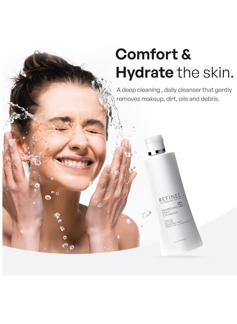 Refinee Daily Nourishing Green Tea and Chamomile Face Cleanser for Men & Women, Age Reversing, Purifies, Softens, & Nourishment Formula for Dry and Sensitive Skin Care, Salty Fragrance, 6.6OZ 200Ml  - Image 3