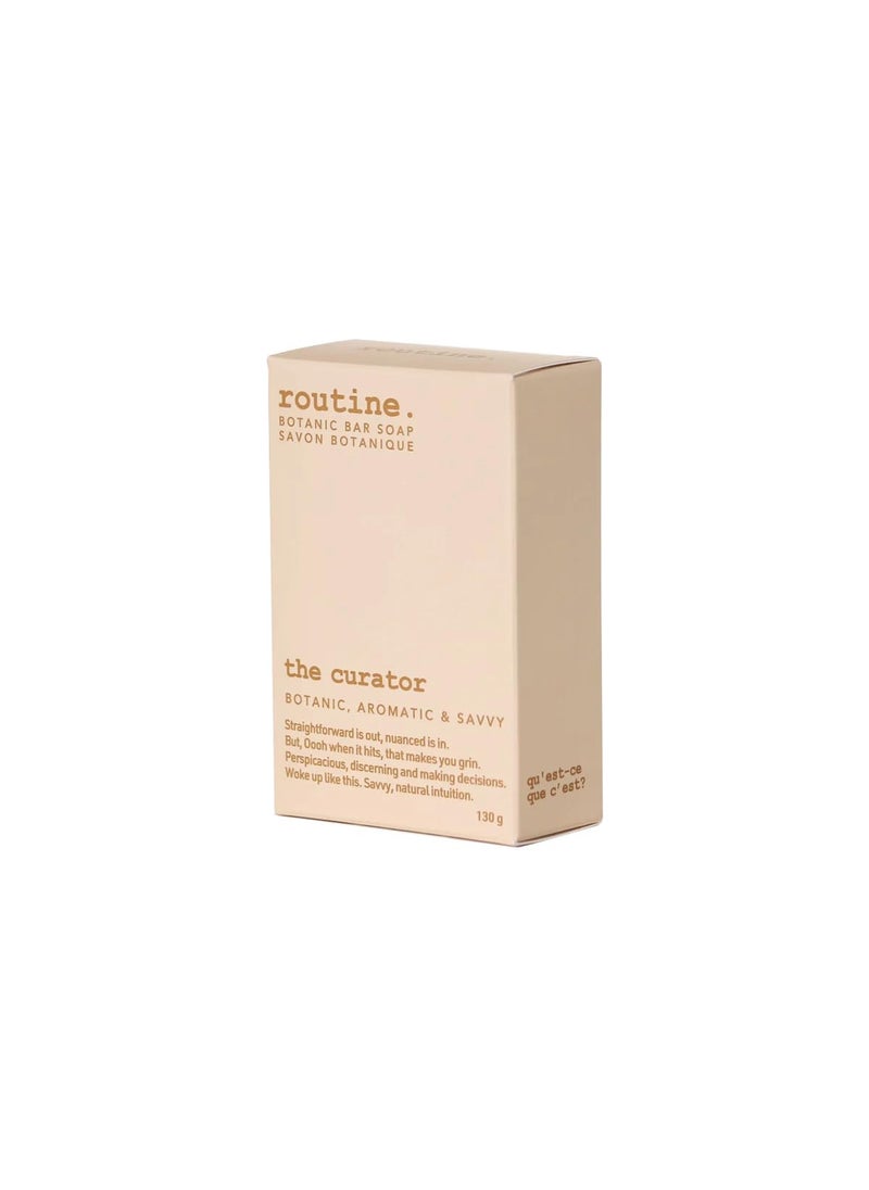 routine Routine The Curator 130g Natural Bar Soap. Eucalyptus, Geranium, Black Spruce & Cocoa. Botanical | Handcrafted | No Synthetic Fragrance | Pure Botanic Oil Scent Blends 