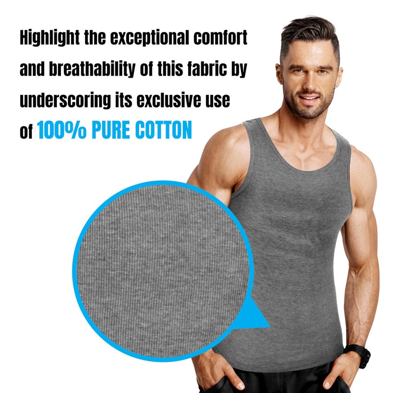 Athllete Menâ€™s Athletic Fit Tank Tops 6 Pack - 100% Cotton Breathable Sleeveless Undershirts - Image 3