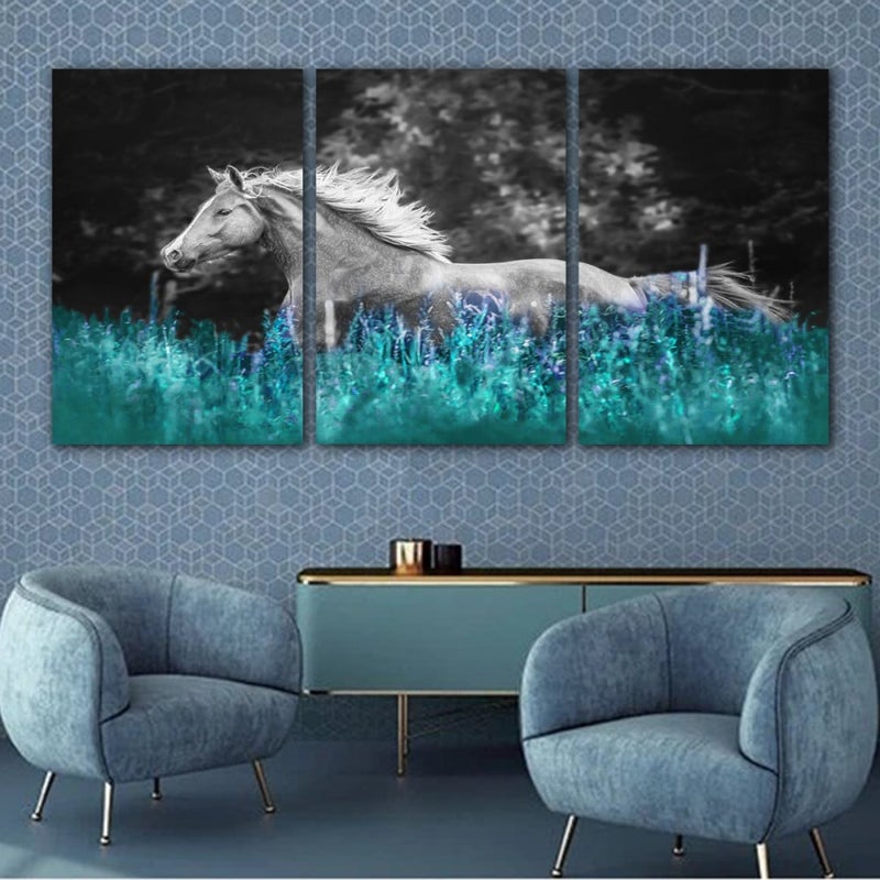 Marktna Three modern canvas paintings with a horse design and a hollow frame, measuring (150×70), three pieces - Image 1