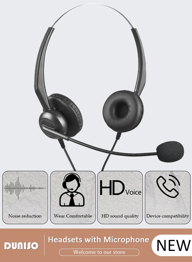 DUNISO 3.5mm Dual Ear Stereo Wired Business Headset with Microphone , Call Center Customer Service Ultra Light Noise Reduction Headset, International Standard Hearing with Ultra Light Headphones  - Image 1