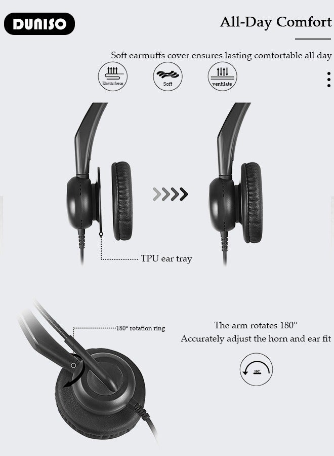 DUNISO 3.5mm Dual Ear Stereo Wired Business Headset with Microphone , Call Center Customer Service Ultra Light Noise Reduction Headset, International Standard Hearing with Ultra Light Headphones  - Image 2