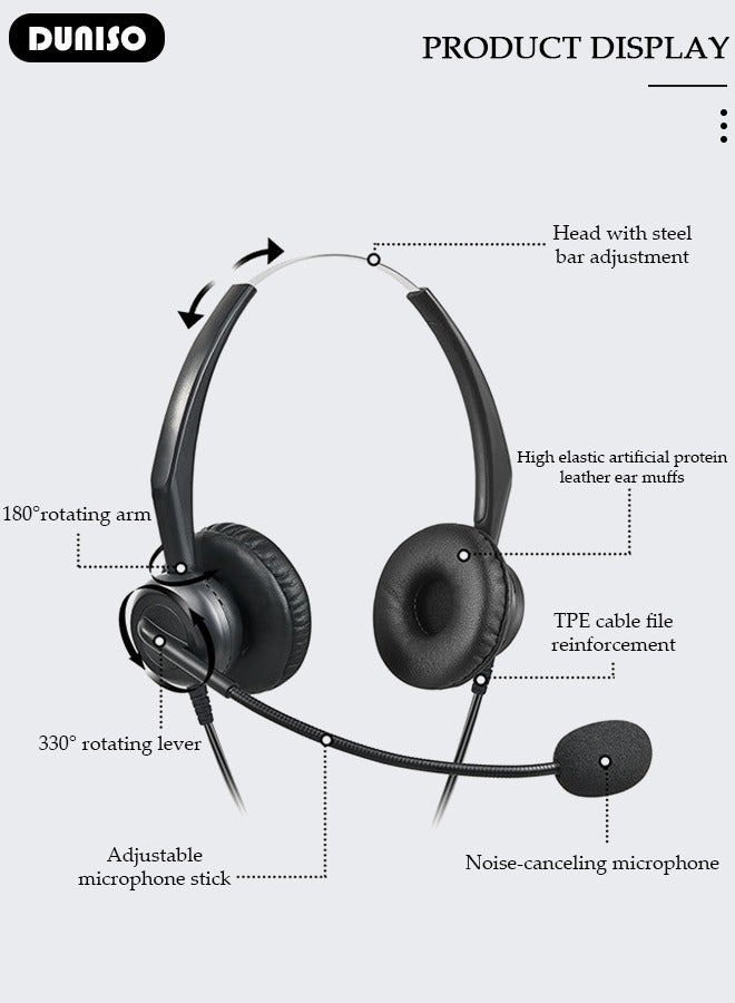 DUNISO 3.5mm Dual Ear Stereo Wired Business Headset with Microphone , Call Center Customer Service Ultra Light Noise Reduction Headset, International Standard Hearing with Ultra Light Headphones  - Image 3
