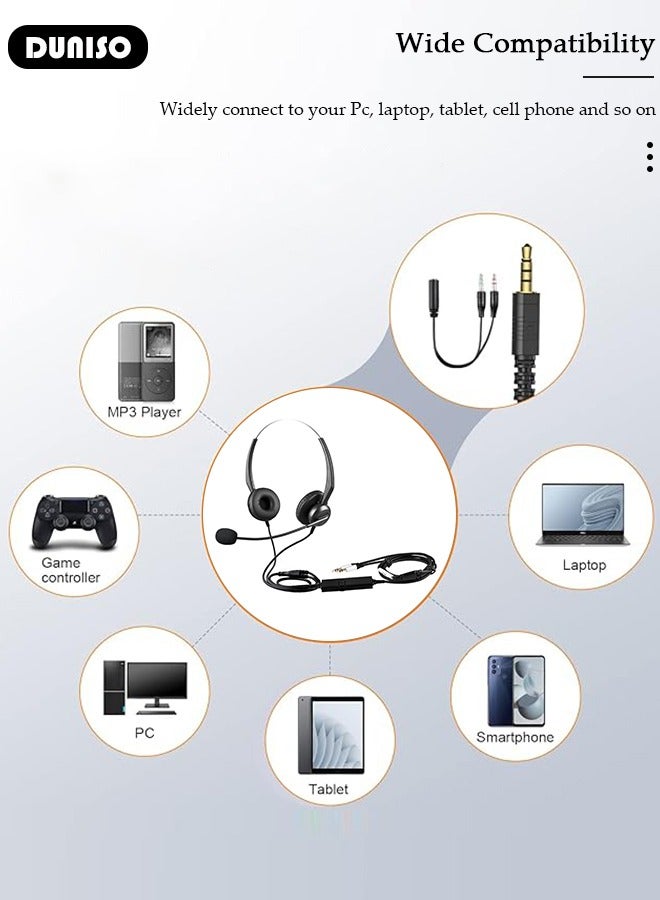DUNISO 3.5mm Dual Ear Stereo Wired Business Headset with Microphone , Call Center Customer Service Ultra Light Noise Reduction Headset, International Standard Hearing with Ultra Light Headphones  - Image 4