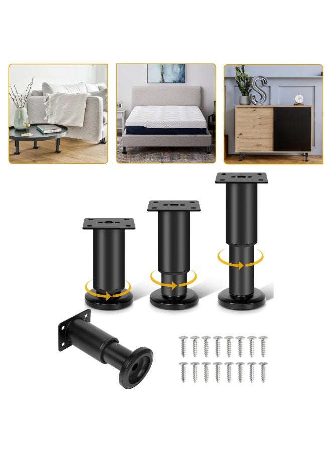 4 Piece Adjustable Height Bed Frame/Slat Center Support Legs, Metal Furniture Legs, For Bed/Sofa/Cabinet/Dresser/Table etc., Heavy Duty Bed Replacement Legs(80-120mm), Black - Image 1