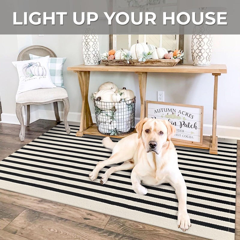 IOHOUZE Black Beige Striped Rug -3'x5' Front Door Rugs Outdoor, Washable Area Rug for Front Porch, Spring Summer Welcome Mats Outdoor Indoor, Doormat for Entryway Porch Entrance - Image 4