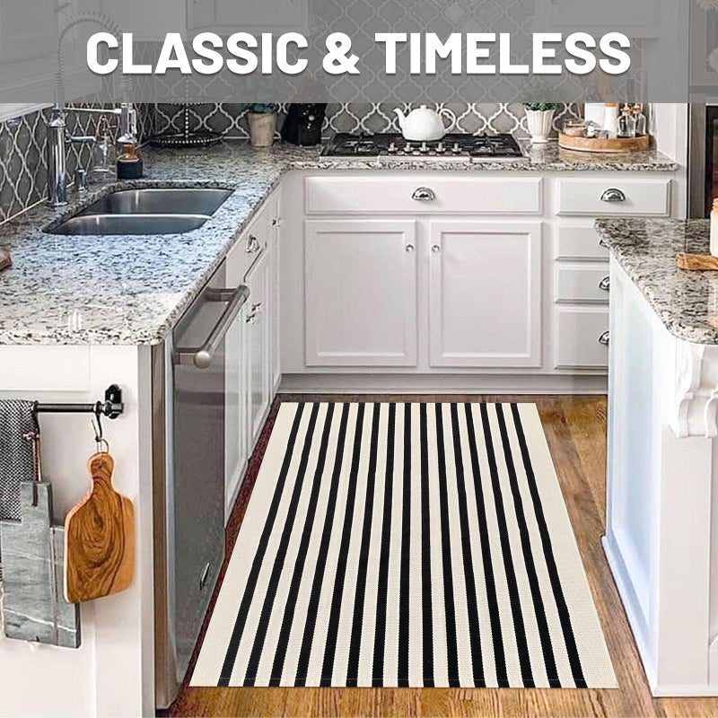 IOHOUZE Black Beige Striped Rug -3'x5' Front Door Rugs Outdoor, Washable Area Rug for Front Porch, Spring Summer Welcome Mats Outdoor Indoor, Doormat for Entryway Porch Entrance - Image 3