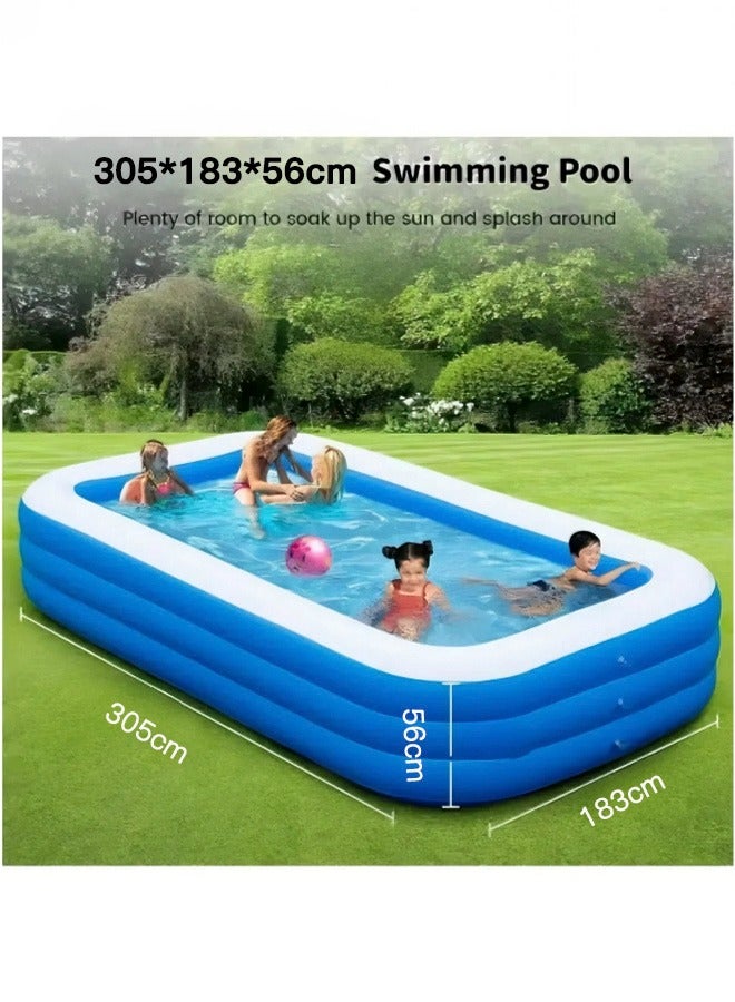Paka Rabbit Rectangle Shape Inflatable Swimming Pool, 305*183*56CM Thickened Paddling Pool with Inflatable Safety Bubble Bottom, Durable Multifunctional Blow up Pool, Family Lounge Pool, Ideal Choice for Indoor Entertainment and Outdoor Activities - Image 3