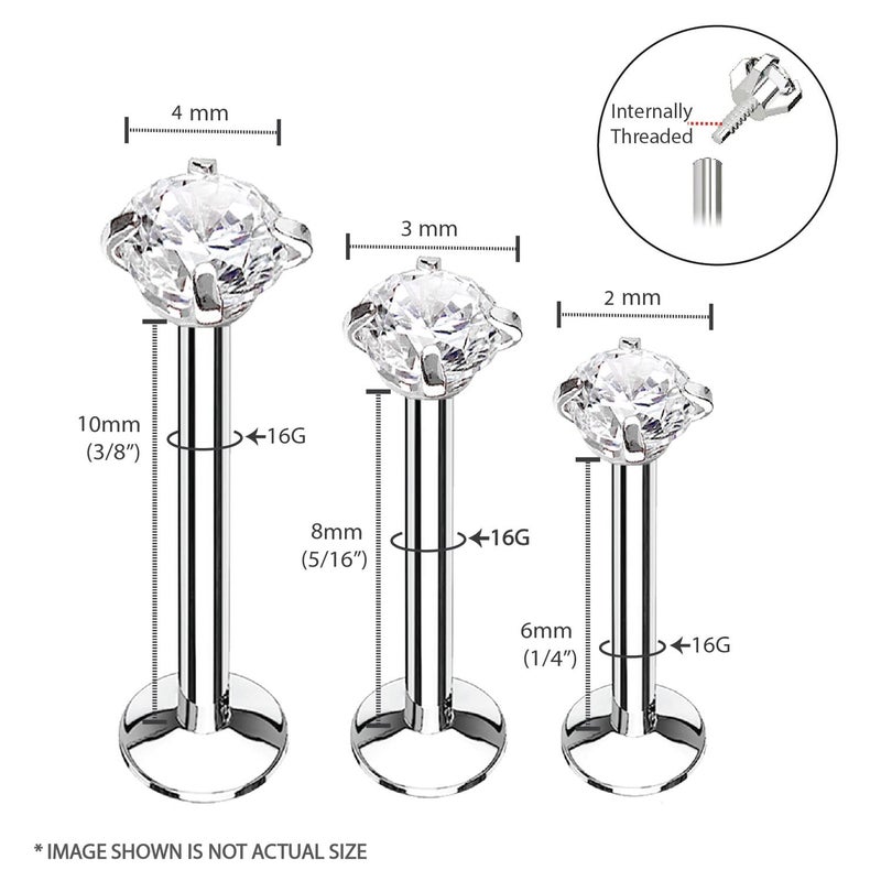 BodyJ4You 3PC Labret Tragus Cartilage 16G Studs, Internally Threaded Surgical Stainless Steel, Helix Lip Monroe Medusa Conch, Versatile Piercing Jewelry - Image 2