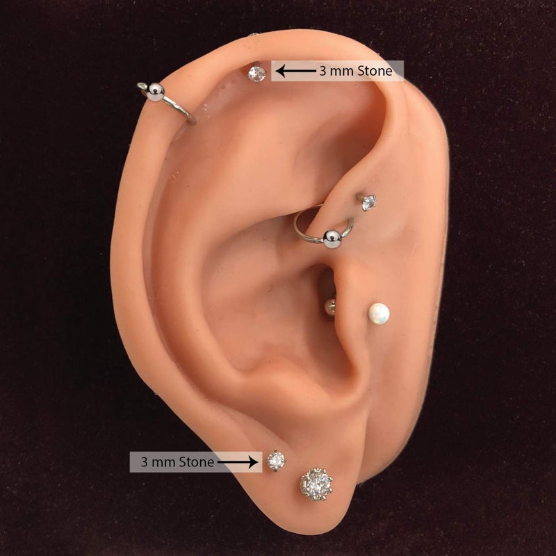 BodyJ4You 3PC Labret Tragus Cartilage 16G Studs, Internally Threaded Surgical Stainless Steel, Helix Lip Monroe Medusa Conch, Versatile Piercing Jewelry - Image 4