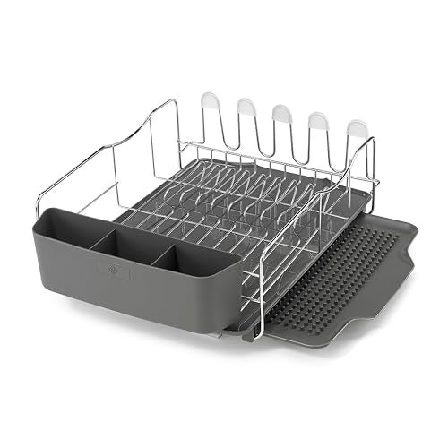 Polder KTH-615 Dish Rack, 4 PC Combo– Advantage System Includes Rack, Drain Tray, Removable Drying Tray & Cutlery Holder – Stainless Steel & Plastic - Image 1