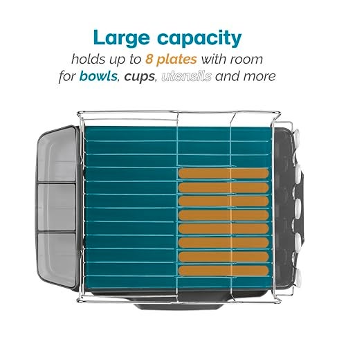 Polder KTH-615 Dish Rack, 4 PC Combo– Advantage System Includes Rack, Drain Tray, Removable Drying Tray & Cutlery Holder – Stainless Steel & Plastic - Image 4