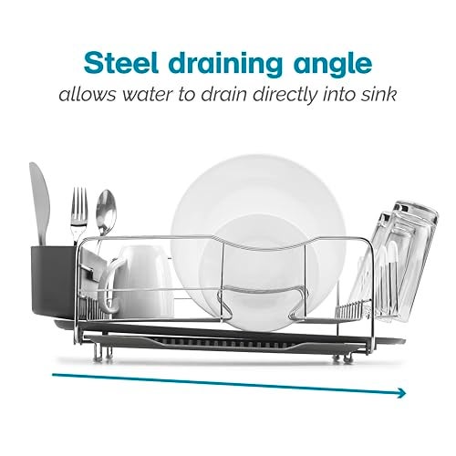 Polder KTH-615 Dish Rack, 4 PC Combo– Advantage System Includes Rack, Drain Tray, Removable Drying Tray & Cutlery Holder – Stainless Steel & Plastic - Image 5