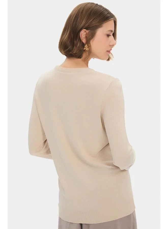 JUNE June Women Exclusive Crew Neck Viscose Blend Knitwear Sweater Beige