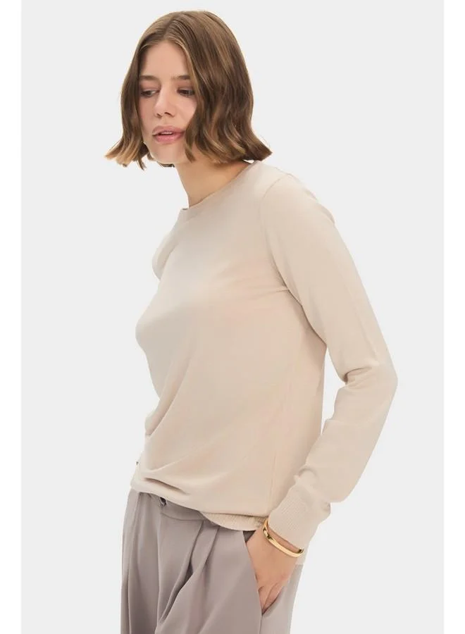 JUNE June Women Exclusive Crew Neck Viscose Blend Knitwear Sweater Beige