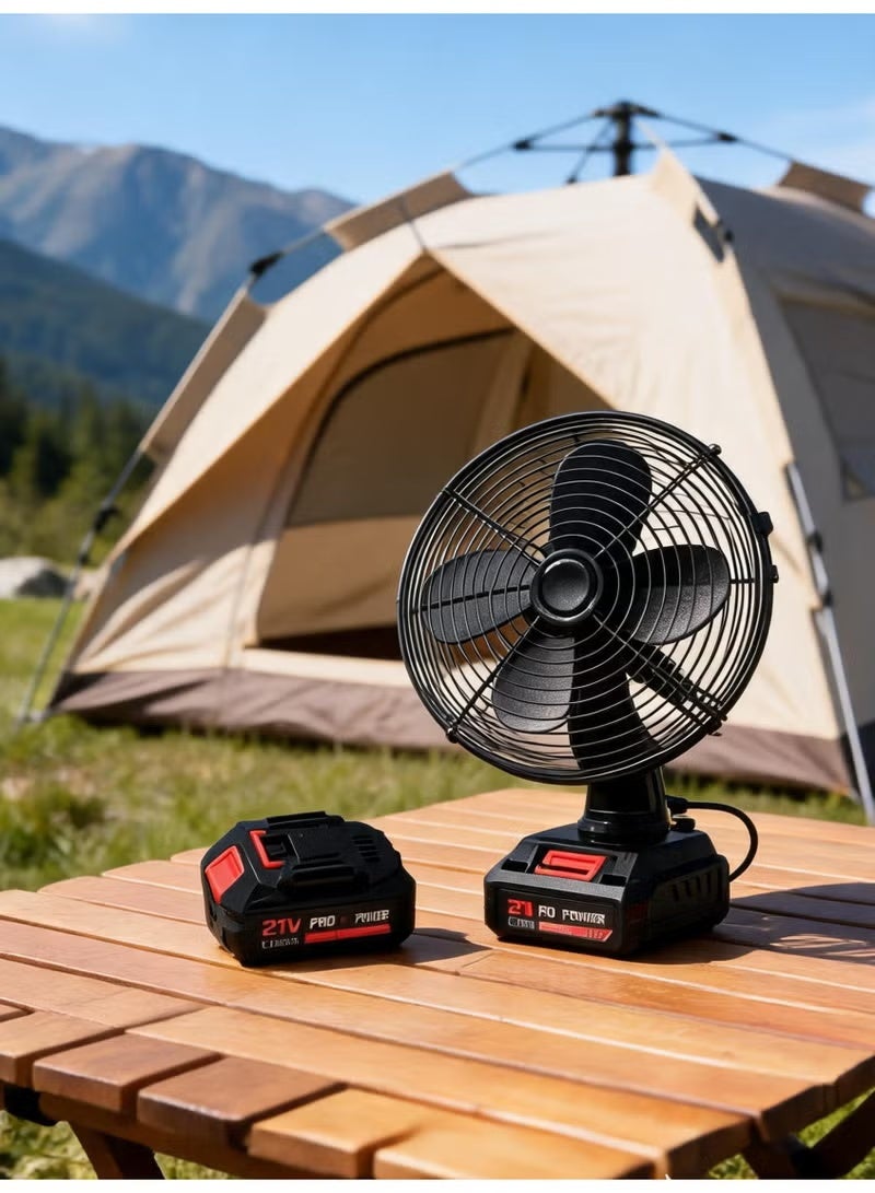 ELTRAZONE Rechargeable Cordless Table Fan with Lithium Battery, Powerful Airflow, 2 Speed Settings, Durable Metal Body, Portable Electric Fan for Home, Office, Camping, Travel & Backup Cooling - Image 3