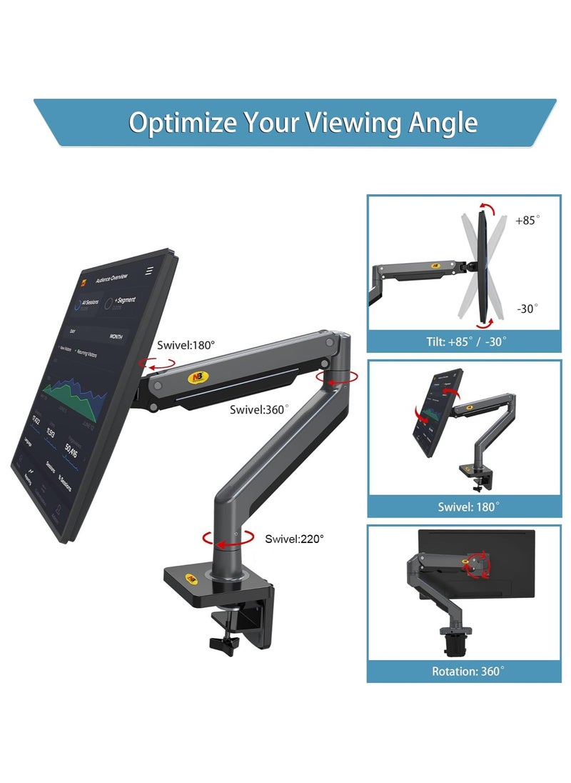 ذراع الشاشة، حامل شاشة دوار كامل الحركة مع زنبرك غاز، حامل شاشة قابل للتعديل لشاشات 17 بوصة - 30 بوصة، حامل شاشة الكمبيوتر F80 (شاشة واحدة)، أسود - pzsku/Z7F5AC93C206DFC7ABF00Z/45/_/1710579172/d3d1a430-b999-44f6-86b0-3851b9a41d99
