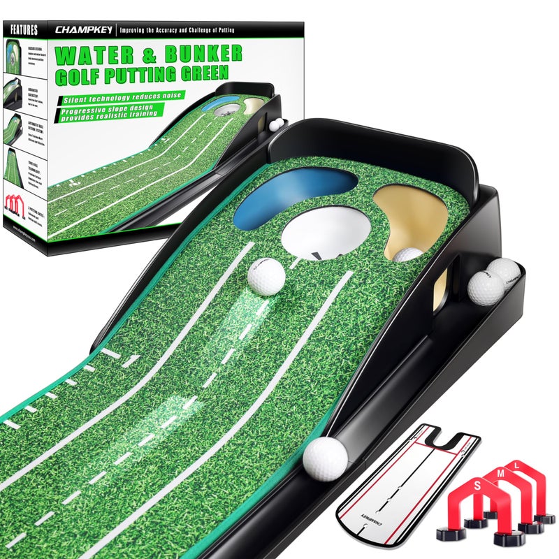 CHAMPKEY Professional Hazard Golf Putting Green Come with Golf Putting Gates and Putting Mirror - Progressive Slope Tech and Noise Reduction Tech Golf Putting Mat(LITE Version) - Image 1
