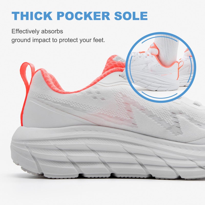 KOLILI White Walking Sneakers for Women Tennis Running Shoes for Lightweight Athletic Lace up White/Tangerine 8 M US Women - Image 2