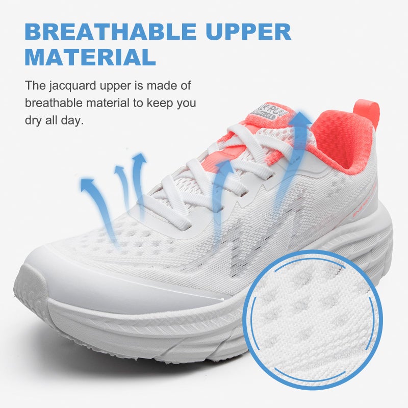 KOLILI White Walking Sneakers for Women Tennis Running Shoes for Lightweight Athletic Lace up White/Tangerine 8 M US Women - Image 3