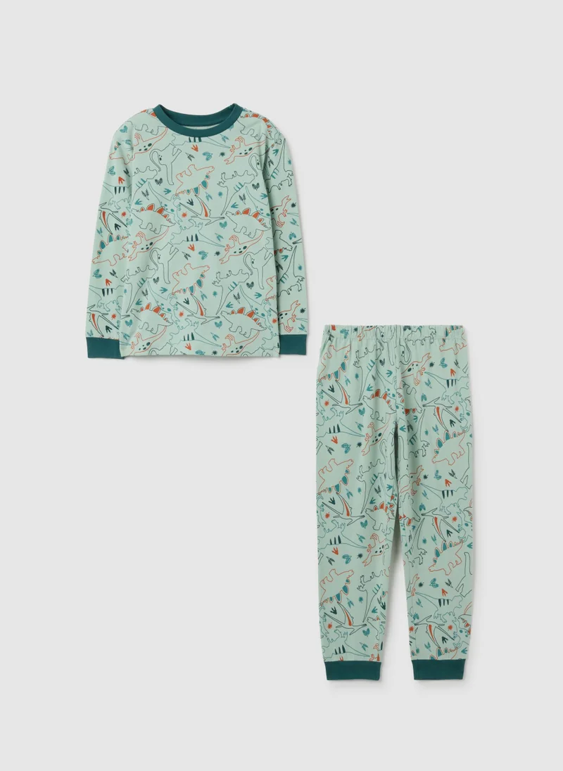 او في اس بيجامة قطنية نقية للأولاد من  بلون أخضر بقصة عادية