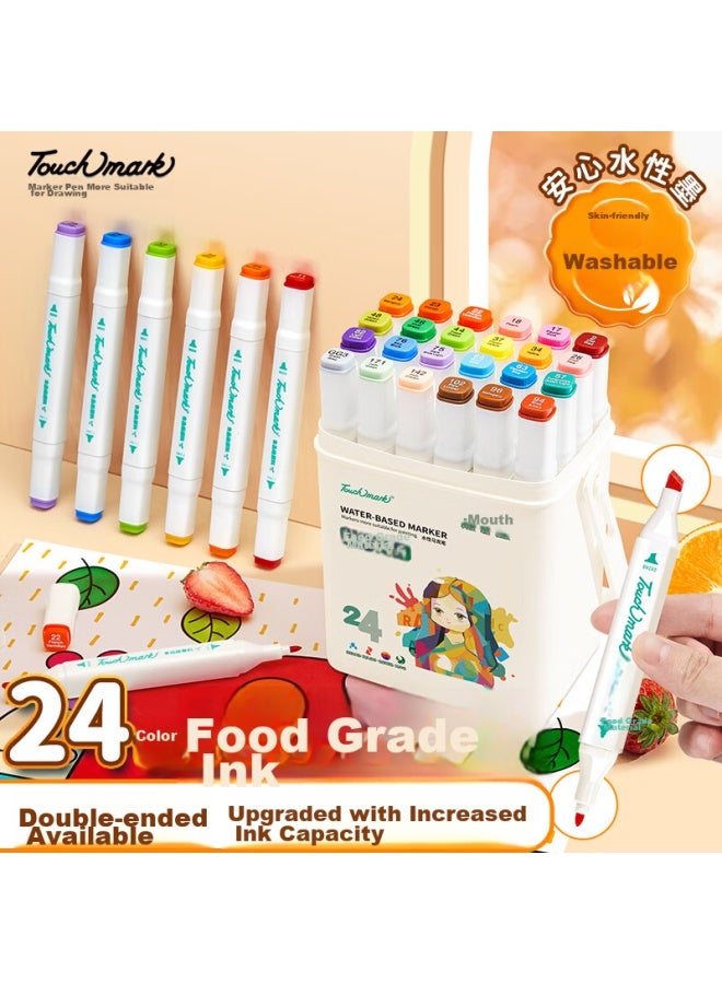 Touch Mark Touchmark 24-color Food-grade Washable Dual-tip Markers For Children, Watercolor Pens, Drawing Pens, Student Art Supplies Set, Perfect Gift For Back-to - Image 1